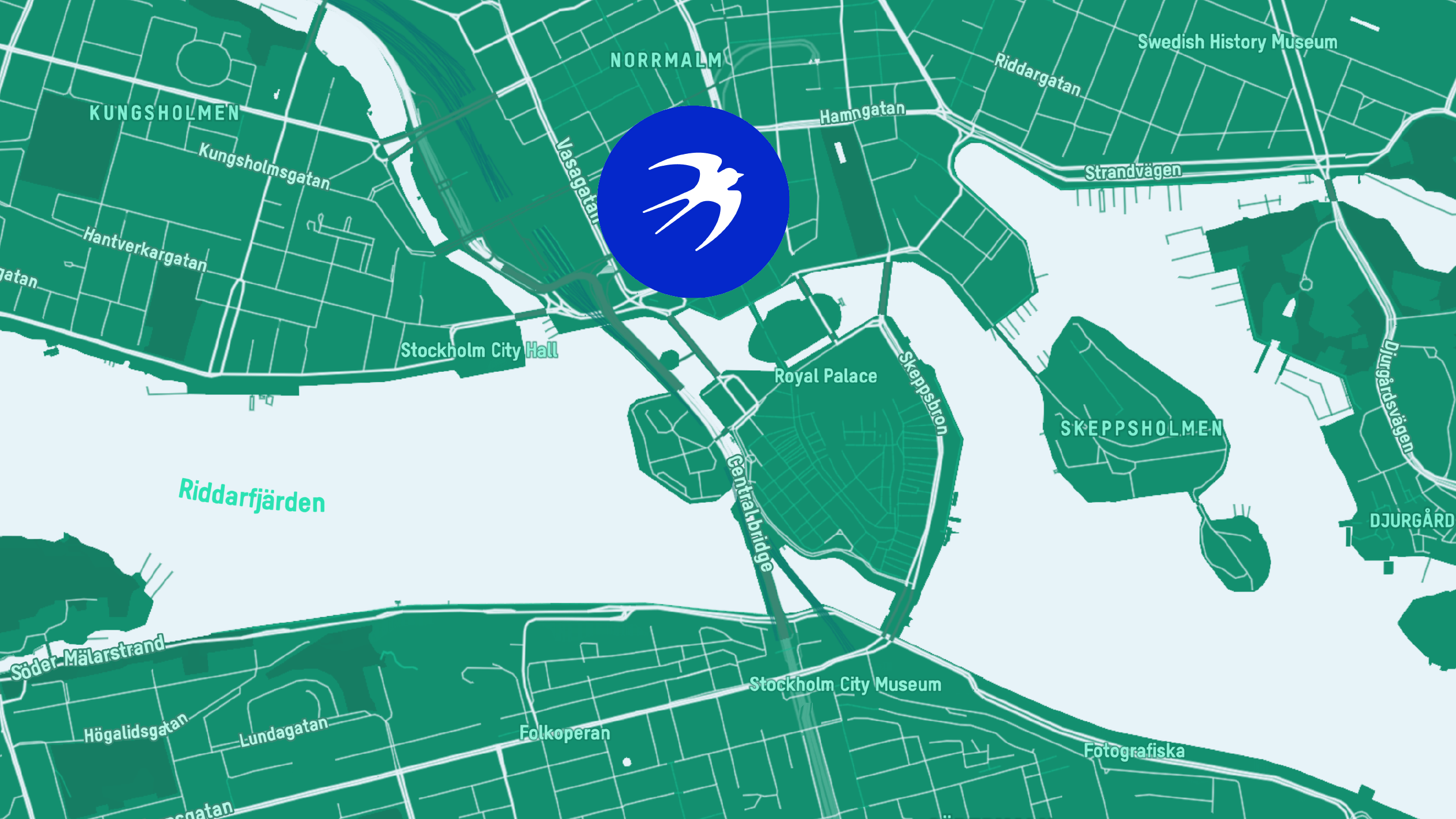 Karta över Stockholm med AMF kontor utmärkt