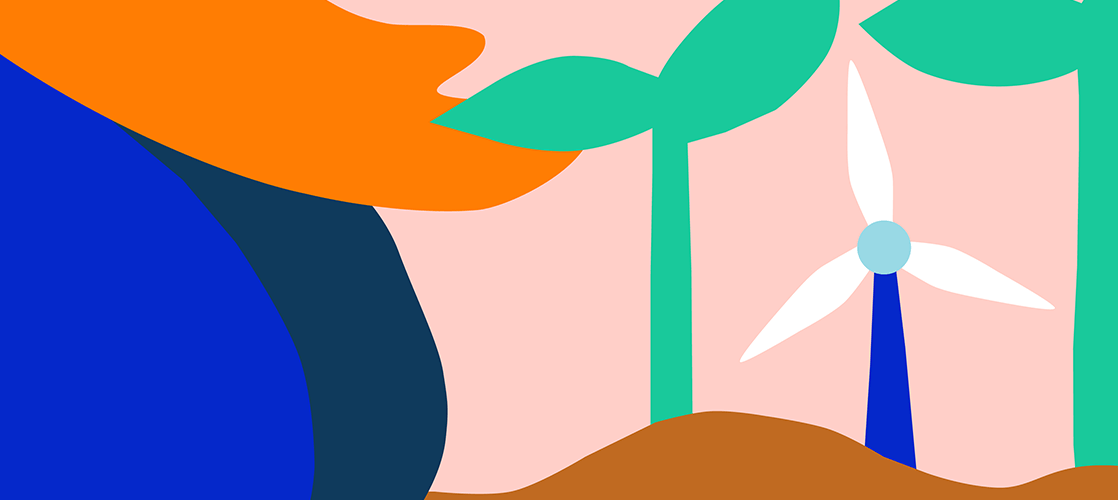 Illustration av ett vindkraftverk.
