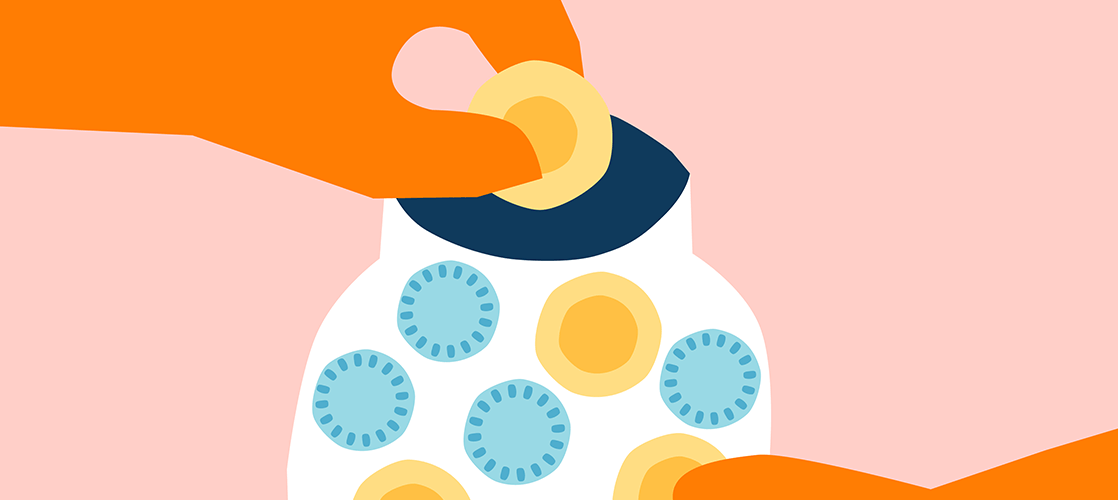 Illustration burk med pengar.