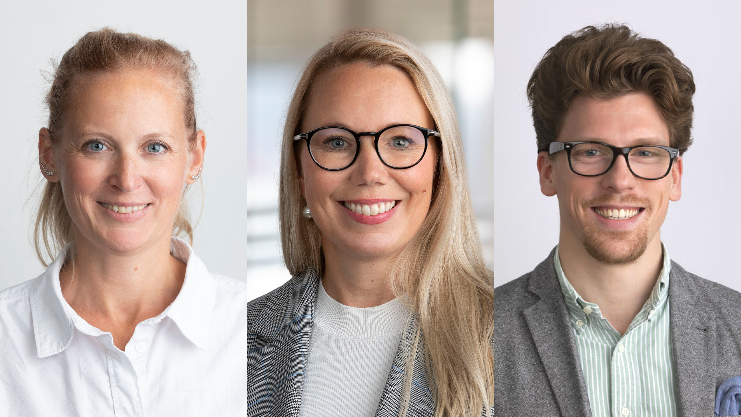 Porträtt av Ebba Lindencrona, Sandra Isberg och Kristian Rolfsen Sandsborg.